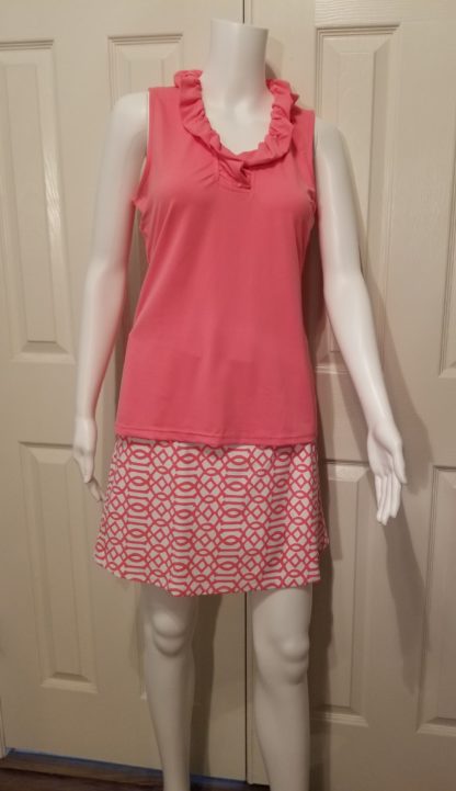 Ruffle V Neck Top: Coral - Image 2