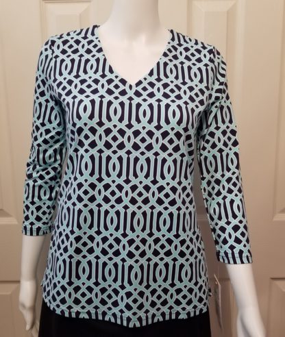 V Neck Top: Aqua Gate