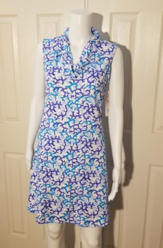 Ruffle Neck Dress - Blue Coral