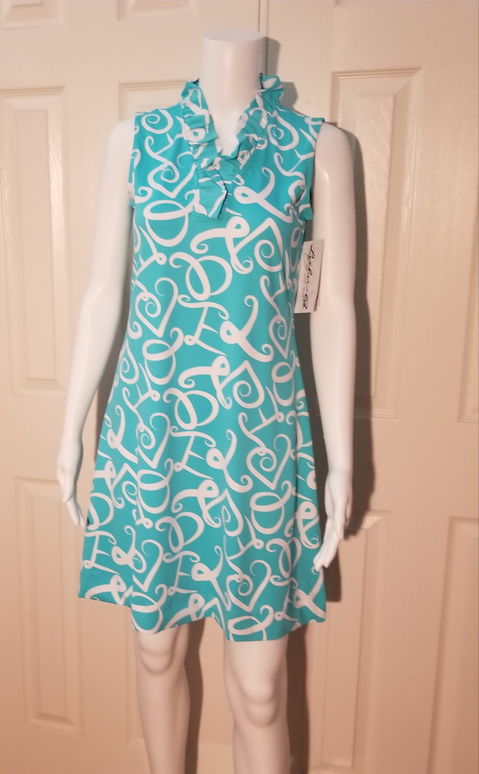 Ruffle Neck Dress in Love Aqua