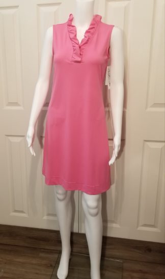 Solid Ruffle Neck Dress- Hot Pink