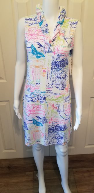 Ruffle Neck Dress-Paris Print