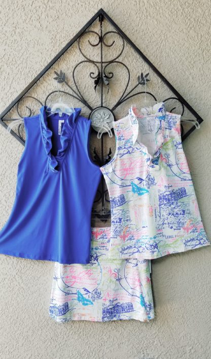 Ruffle V Neck Top in Paris Print - Image 2