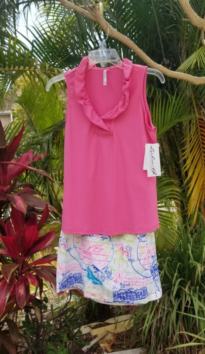 Ruffle V Neck Top in Hot Pink - Image 2