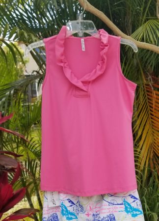 Ruffle V Neck Top in Hot Pink