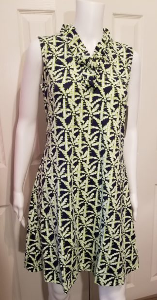 Ruffle Neck Dress-Lime/Navy Print