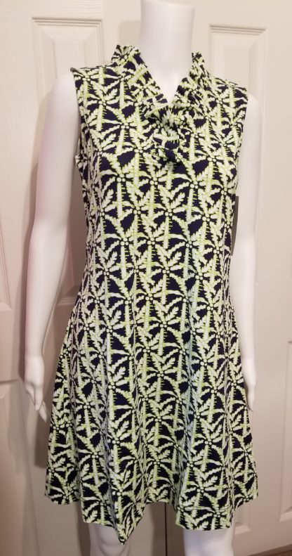 Ruffle Neck Dress-Lime/Navy Print