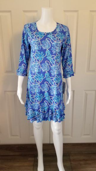 3/4 Sleeve Ruffle Hem Dress: RCB