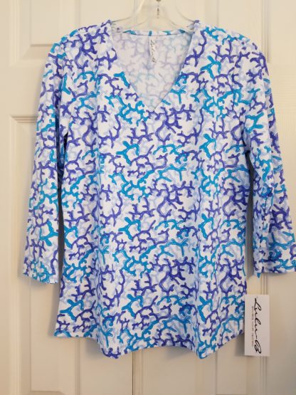 V Neck Top: Blue Corals