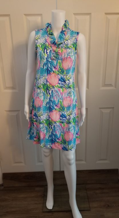 Ruffle Neck Dress: Multi Corals - Image 2