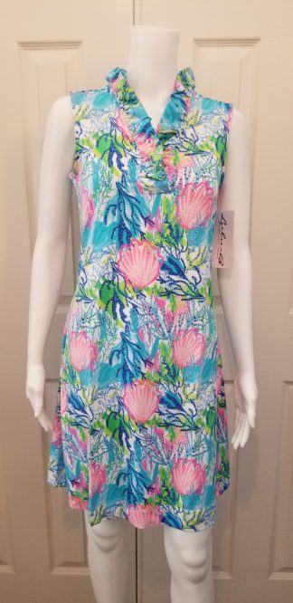 Ruffle Neck Dress: Multi Corals