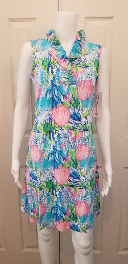 Ruffle Neck Dress: Multi Corals